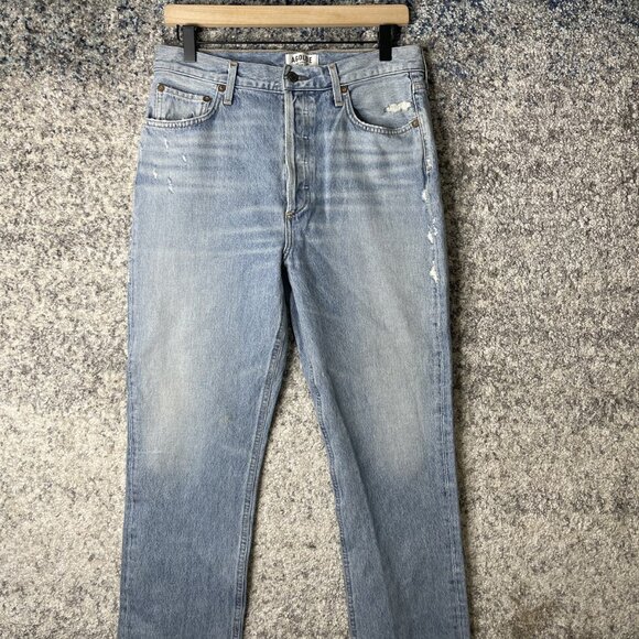 AGOLDE Denim - Agolde Jeans Womens 29 Blue High Rise Straight Leg Distressed Denim Made USA